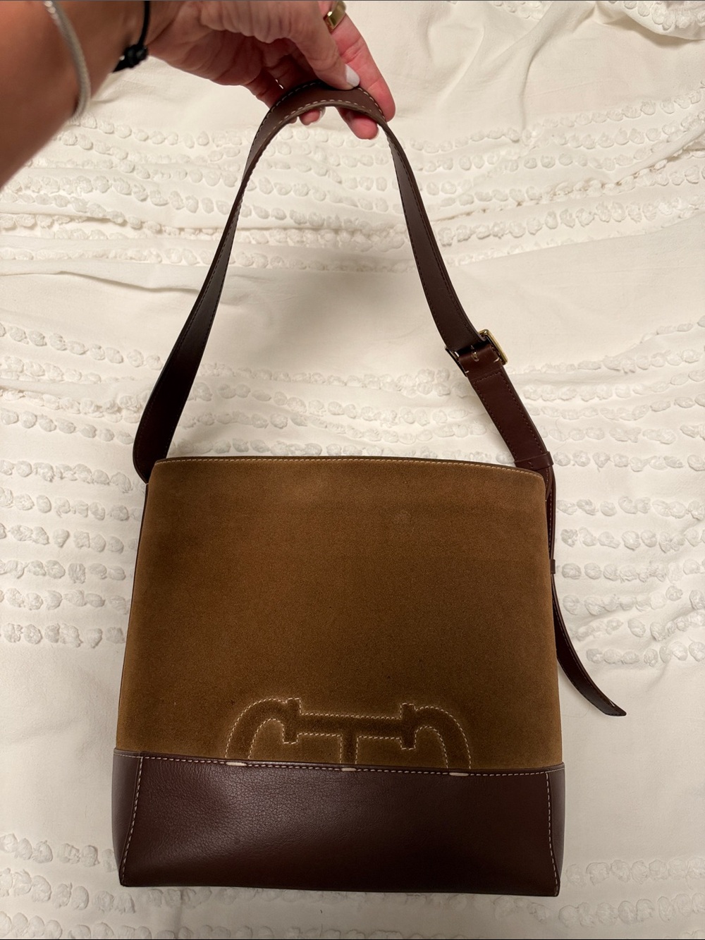 Carolina Herrera Brown Canvas and Dark Brown Leather Messenger Bag
